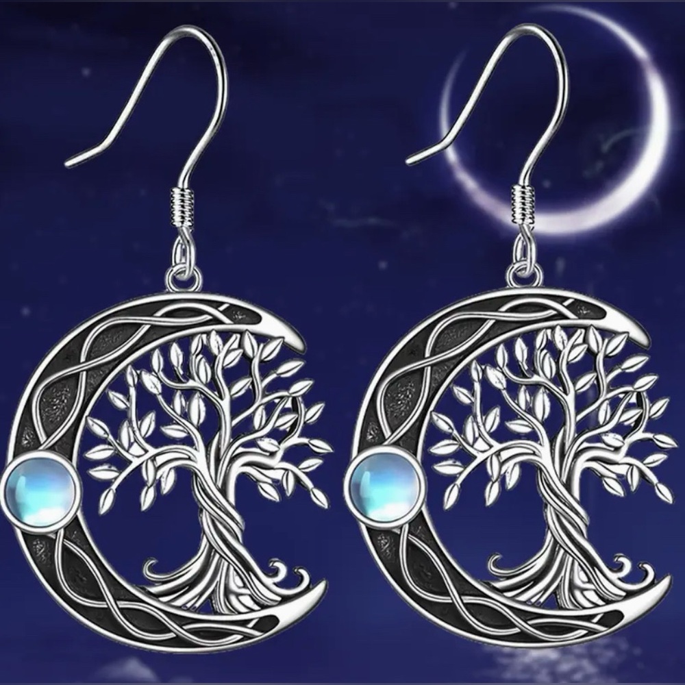 Moon & Tree Mystical Earrings with Rhinestones New 
NWT